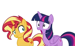 Size: 1280x800 | Tagged: safe, derpibooru import, edit, edited screencap, editor:dracoawesomeness, screencap, sunset shimmer, twilight sparkle, twilight sparkle (alicorn), alicorn, unicorn, equestria girls, equestria girls series, forgotten friendship, background removed, duo, duo female, female, horn, image, not a vector, png