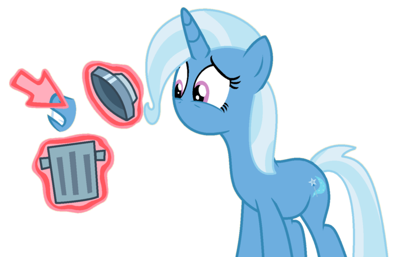 Size: 1278x800 | Tagged: safe, artist:brightstar40k, derpibooru import, trixie, unicorn, magic duel, female, g4, horn, image, mouthless, png, revenge, role reversal, simple background, transparent background, trash can