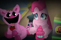 Size: 1280x854 | Tagged: safe, artist:faitheverlasting, derpibooru import, part of a set, pinkie pie, earth pony, pig, pony, battery, commission, cupcake, food, image, jpeg, poppy playtime, smiling, story included