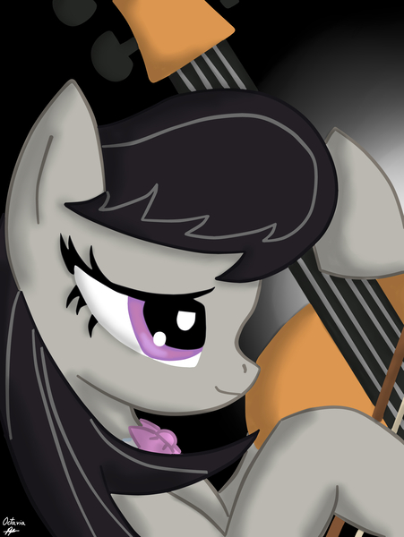 Size: 2436x3239 | Tagged: safe, artist:zicaneborgen, derpibooru import, octavia melody, earth pony, bipedal, bow, bowtie, cello, g4, image, jpeg, musical instrument, smiling