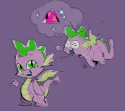 Size: 846x754 | Tagged: safe, artist:fryologyyy, derpibooru import, spike, dragon, pony, ><, colored sketch, colored wings, cute, cute little fangs, daydream, eyes closed, fangs, flying, g4, gem, green eyes, image, male, open mouth, open smile, png, purple background, scales, simple background, sketch, slit pupils, smiling, snot bubble, solo, spikabetes, spikes, spread wings, stallion, standing, text, thinking, thought bubble, two toned eyes, two toned wings, wingding eyes, winged spike, wings