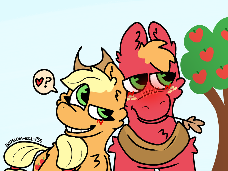 Size: 2160x1620 | Tagged: safe, artist:blossomeclipse, derpibooru import, applejack, big macintosh, applecest, blushing, brother and sister, duo, duo male and female, female, image, incest, male, png, shipping, siblings