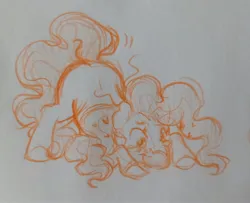 Size: 2560x2078 | Tagged: safe, artist:sparjechkaa, derpibooru import, plumsweet, brushable, curly mane, cute, g4, image, jpeg, pet, sketch, toy, traditional art