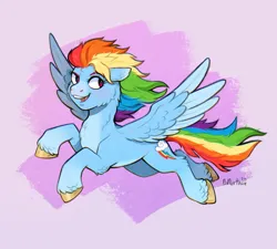 Size: 2055x1853 | Tagged: safe, artist:birdoffnorth, derpibooru import, rainbow dash, pegasus, pony, colored hooves, colored wings, countershading, floppy ears, fluffy, flying, image, looking back, open mouth, open smile, png, smiling, solo, spread wings, two toned wings, wings