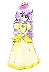 Size: 1280x1857 | Tagged: safe, artist:liaaqila, derpibooru import, apple bloom, scootaloo, sweetie belle, human, equestria girls, alternate hairstyle, clothes, crown, cute, cutie mark crusaders, diasweetes, dress, female, g4, gown, hands together, image, jewelry, jpeg, poofy shoulders, princess peach, princess sweetie belle, regalia, smiling, solo, solo female, super mario bros.