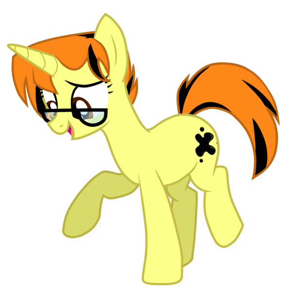 Size: 2500x2500 | Tagged: safe, artist:mitexcel, derpibooru import, oc, oc:merille artienda, unofficial characters only, pony, unicorn, base used, brown eyes, g4, glasses, highlights, horn, image, nonbinary, orange mane, orange tail, png, simple background, solo, tail, transparent background, yellow coat