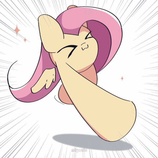 Size: 1000x1000 | Tagged: safe, artist:miryelis, derpibooru import, fluttershy, pegasus, pony, ><, animated, eyes closed, floating wings, gif, image, meme, not salmon, running, simple background, smiling, solo, wat, white background, wings