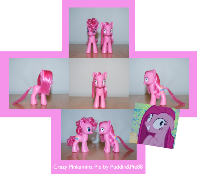 Size: 1960x1735 | Tagged: safe, artist:puddin&pie88, derpibooru import, pinkie pie, earth pony, curly hair, customized toy, g4, image, insanity, irl, photo, pinkamena diane pie, png, simple background, straight hair, toy, transparent background
