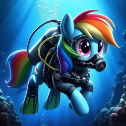 Size: 1024x1024 | Tagged: safe, ai content, derpibooru import, machine learning generated, prompter:sonicstreak5344, dive mask, g4, generator:bing image creator, generator:dall-e 3, goggles, image, jpeg, scuba gear