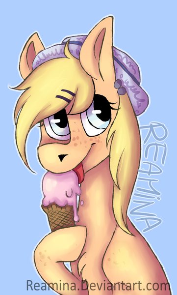Size: 1272x2112 | Tagged: safe, artist:reamina, derpibooru import, oc, earth pony, pony, female, food, hat, ice cream, image, mare, png, solo
