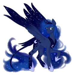 Size: 3000x3000 | Tagged: safe, artist:sychia, derpibooru import, princess luna, alicorn, pony, crown, curved horn, female, hoof shoes, horn, image, jewelry, leonine tail, mare, markings, png, regalia, simple background, solo, tail, transparent background