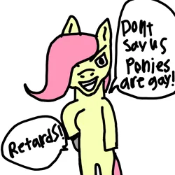 Size: 2048x2048 | Tagged: suggestive, artist:enterusxrname, derpibooru import, fluttershy, pegasus, pony, 1000 hours in ms paint, angry, anti-shipping, bipedal, downvote bait, edgy, edgy as fuck, g4, homophobia, image, knife, mouthpiece, obligatory pony, op is a duck, op is trying to start shit, op is trying to start shit so badly that it's kinda funny, op is trying too hard, png, slur, vulgar