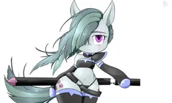 Size: 4096x2457 | Tagged: suggestive, artist:a.s.e, derpibooru import, marble pie, earth pony, pony, semi-anthro, armor, belt, blade, clothes, female, g4, hair over one eye, image, jpeg, looking at you, mare, panties, socks, solo, stockings, sword, thick, thigh highs, unconvincing armor, underwear, weapon, wide hips