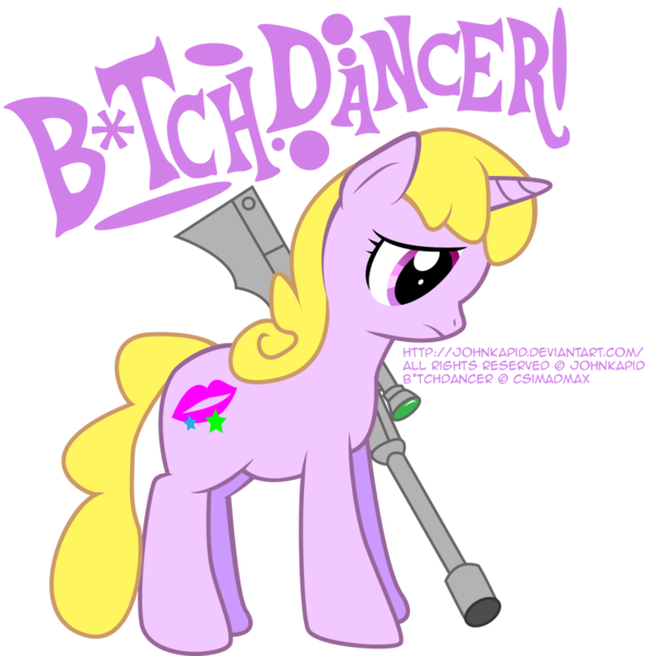Size: 1949x1983 | Tagged: safe, artist:johnkapid, derpibooru import, oc, oc:bitchdancer, unofficial characters only, unicorn, censored, censored vulgarity, copyright, female, female oc, g4, gun, horn, image, png, rifle, scope, solo, solo female, unicorn oc, url, weapon