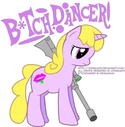 Size: 1949x1983 | Tagged: safe, artist:johnkapid, derpibooru import, oc, oc:bitchdancer, unofficial characters only, unicorn, censored, censored vulgarity, copyright, female, female oc, g4, gun, horn, image, png, rifle, scope, solo, solo female, unicorn oc, url, weapon