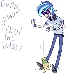 Size: 400x400 | Tagged: safe, artist:7nights, derpibooru import, vinyl scratch, human, adventure time, antes, bracelet, clothes, crossover, drop the bass, glasses, headhones, humanized, image, jewelry, mp3 player, parody, png, pun, shirt, vase