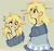 Size: 2290x2162 | Tagged: safe, artist:syrupyyy, derpibooru import, derpy hooves, human, ahoge, beige background, blonde hair, blushing, bust, clothes, cute, derp, derpabetes, dress, duality, emanata, eye clipping through hair, eyebrows, eyebrows visible through hair, eyelashes, female, g4, grin, high res, human coloration, humanized, image, jpeg, light skin, natural hair color, nervous, nervous grin, nervous sweat, oversized clothes, raised eyebrow, simple background, smiling, solo, sweat, sweatdrop, sweatdrops, sweater dress, sweet dreams fuel, syrupyyy is trying to murder us, tanktop, wall eyed, weapons-grade cute