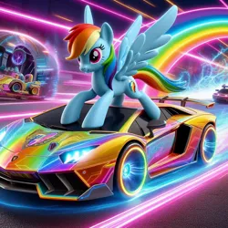 Size: 1024x1024 | Tagged: safe, ai content, derpibooru import, machine learning generated, prompter:sonicstreak5344, rainbow dash, pegasus, car, exotic car, generator:bing image creator, generator:dall-e 3, image, jpeg, lamborghini, lamborghini aventador, supercar