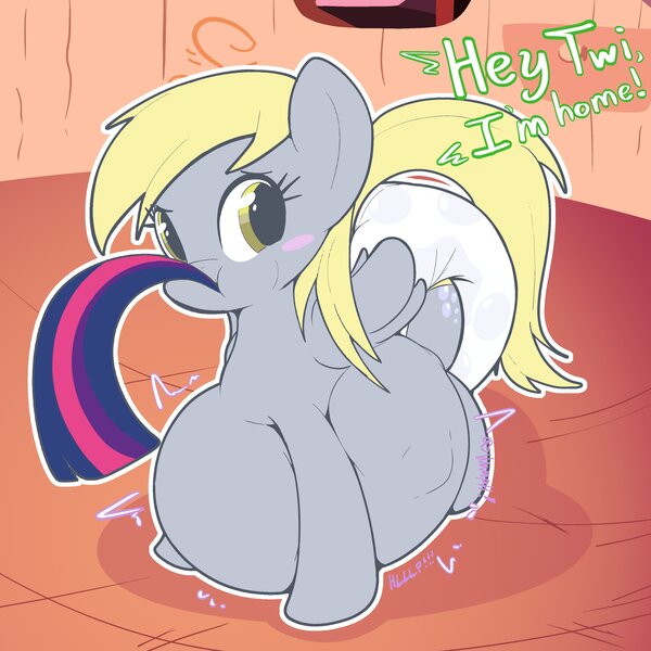 Size: 3000x3000 | Tagged: questionable, artist:andeddo3boo, derpibooru import, derpy hooves, twilight sparkle, pegasus, pony, belly, belly on floor, big belly, diaper, diaper fetish, female, fetish, forced, huge belly, image, jpeg, mare, muffled words, vore
