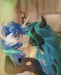 Size: 951x1174 | Tagged: safe, artist:vondsketch, derpibooru import, queen chrysalis, shining armor, changeling, changeling queen, pony, unicorn, fangs, female, horn, image, imminent kissing, infidelity, jpeg, male, mare, pinned, ship:shining chrysalis, shipping, stallion, straight