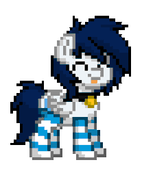 Size: 365x440 | Tagged: safe, artist:sassysvczka, derpibooru import, oc, oc:sassysvczka, pegasus, pony, pony town, :p, animated, bouncing, clothes, collar, cute, dancing, eyes closed, floppy ears, folded wings, gif, happy, image, pet tag, simple background, socks, solo, striped socks, tongue out, transparent background, uwu, wings