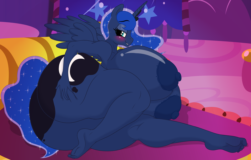 Size: 5476x3488 | Tagged: questionable, alternate version, artist:cogsfixmore, derpibooru import, princess luna, alicorn, anthro, plantigrade anthro, absurd resolution, alternate character, areola, ass, big areola, big breasts, blushing, breasts, busty princess luna, butt, derpibooru exclusive, female, g4, huge breasts, huge butt, image, impossibly large breasts, large butt, moonbutt, nipples, nudity, png, solo, solo female, the ass was fat