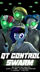 Size: 2160x3840 | Tagged: safe, artist:dangerousdpad, derpibooru import, oc, oc:green screen, oc:lacuna, oc:maple cake, oc:pepper, anthro, earth pony, 3d, glow, glowing eyes, image, movie poster, png, qt control series, source filmmaker