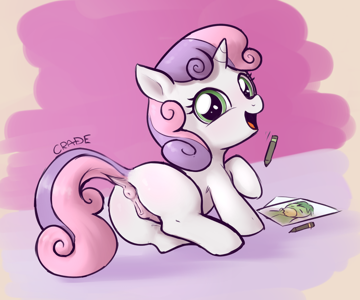 Size: 2200x1836 | Tagged: explicit, artist:crade, ponerpics import, ponybooru import, sweetie belle, anus, foalcon, image, nudity, png, ponut, underage, vulva