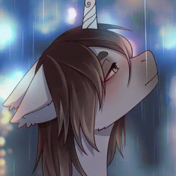 Size: 560x560 | Tagged: safe, artist:glumarkoj, derpibooru import, oc, unofficial characters only, pony, unicorn, ear tufts, gif, horn, image, looking up, male, rain, stallion
