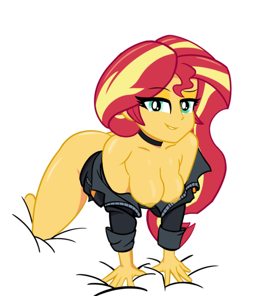 Size: 1568x1774 | Tagged: questionable, artist:calmbreezes, derpibooru import, sunset shimmer, human, equestria girls, all fours, ass, breasts, busty sunset shimmer, butt, clothes, g4, image, jacket, leather, leather jacket, nipples, nudity, png, simple background, solo, stupid sexy sunset shimmer, transparent background