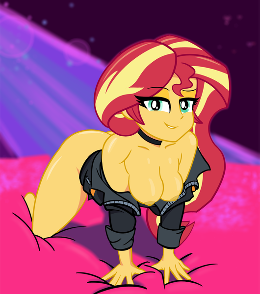 Size: 1568x1774 | Tagged: questionable, artist:calmbreezes, derpibooru import, sunset shimmer, human, equestria girls, all fours, ass, breasts, busty sunset shimmer, butt, clothes, g4, image, jacket, leather, leather jacket, nipples, nudity, png, solo, stupid sexy sunset shimmer