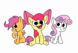 Size: 1056x720 | Tagged: safe, artist:notfocks, derpibooru import, apple bloom, scootaloo, sweetie belle, earth pony, human, pegasus, pony, unicorn, animated, bow, cutie mark crusaders, female, filly, foal, hair bow, horn, image, james may, jeremy clarkson, male, richard hammond, simple background, sitting, top gear, trio, webm, white background