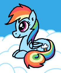 Size: 750x900 | Tagged: safe, artist:purblehoers, derpibooru import, rainbow dash, pegasus, pony, animated, blinking, cloud, cute, female, gif, image, lying down, mare, ms paint, ponyloaf, prone, solo