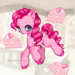 Size: 1200x1200 | Tagged: safe, artist:krol2501, derpibooru import, pinkie pie, earth pony, pony, :p, abstract background, big eyes, big forehead, blue eyes, blushing, choker, colored hooves, colored pinnae, cupcake, curly mane, curly tail, cute, ear blush, ear piercing, earring, eyeshadow, female, food, g4, image, in air, jewelry, jpeg, knee blush, looking at you, makeup, mare, piercing, pink mane, shiny hooves, tail, tongue out, unshorn fetlocks, wingding eyes