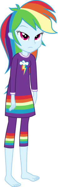 Size: 1400x4500 | Tagged: safe, alternate version, artist:octosquish7260, derpibooru import, rainbow dash, human, equestria girls, barefoot, clothes, feet, female, g4, image, nightgown, pajamas, pants, png, rainbow dash always dresses in style, rainbow dash is not amused, show accurate, solo, standing, teenager, unamused