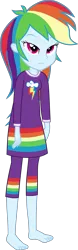 Size: 1400x4500 | Tagged: safe, alternate version, artist:octosquish7260, derpibooru import, rainbow dash, human, equestria girls, barefoot, clothes, feet, female, g4, image, nightgown, pajamas, pants, png, rainbow dash always dresses in style, rainbow dash is not amused, show accurate, solo, standing, teenager, unamused
