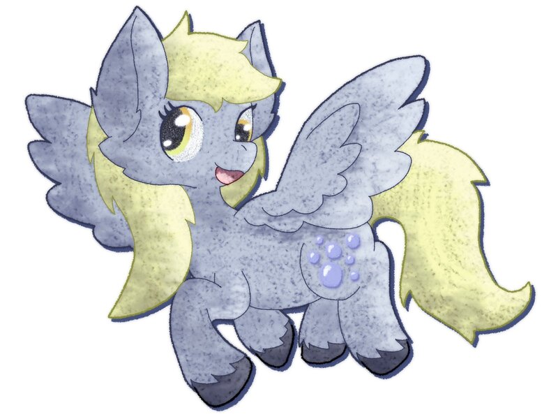 Size: 1600x1200 | Tagged: safe, artist:mimiqqkirisame, derpibooru import, derpy hooves, pegasus, pony, female, flying, g4, gray coat, image, jpeg, mare, open mouth, rearing, smiling, solo, spread wings, unshorn fetlocks, wings, yellow mane