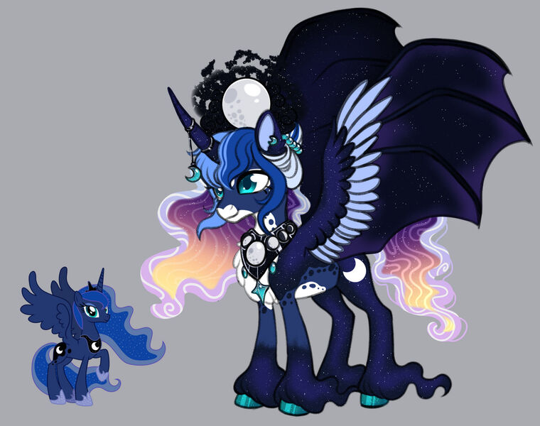 Size: 1280x1010 | Tagged: safe, artist:malinraf1615, derpibooru import, princess luna, pony, alternate design, image, jpeg, solo, twitterina design