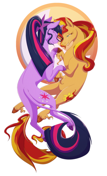 Size: 1300x2125 | Tagged: safe, artist:housho, derpibooru import, sci-twi, sunset shimmer, twilight sparkle, ponified, classical unicorn, pony, unicorn, equestria girls, belly, cloven hooves, concave belly, equestria girls ponified, female, g4, holding hooves, horn, image, leonine tail, lesbian, looking at each other, looking at someone, png, ship:sci-twishimmer, shipping, simple background, spine, sunsetsparkle, tail, transparent background, unicorn sci-twi, unshorn fetlocks