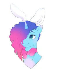 Size: 1499x1810 | Tagged: safe, artist:aztrial, derpibooru import, pony, unicorn, g5, bowtie, bunny ears, bust, cornrows, horn, image, misty brightdawn, misty bunnydawn, png, portrait, rebirth misty, simple background, smiling, solo, white background