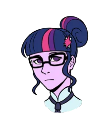 Size: 1600x1800 | Tagged: safe, artist:icicle-niceicle-1517, artist:tinypurplebrush, color edit, derpibooru import, edit, sci-twi, twilight sparkle, equestria girls, bust, clothes, collaboration, colored, female, g4, glasses, image, necktie, png, school tie, shirt, simple background, solo, transparent background