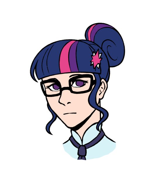 Size: 1600x1800 | Tagged: safe, alternate version, artist:icicle-niceicle-1517, artist:tinypurplebrush, color edit, derpibooru import, edit, sci-twi, twilight sparkle, human, bust, clothes, collaboration, colored, female, glasses, humanized, image, necktie, png, school tie, shirt, simple background, solo, transparent background