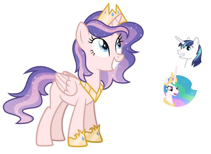 Size: 1024x747 | Tagged: safe, artist:sapphiretwinkle, derpibooru import, princess celestia, shining armor, oc, alicorn, pony, crown, female, image, jewelry, mare, offspring, parent:princess celestia, parent:shining armor, parents:celestiarmor, png, regalia, simple background, transparent background