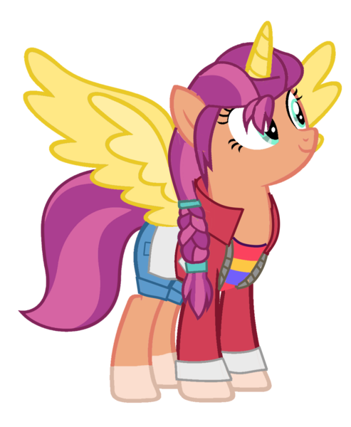 Size: 1089x1325 | Tagged: safe, artist:digigex90, derpibooru import, sunny starscout, alicorn, g5, my little pony: a new generation, clothes, horn, image, png, race swap, simple background, sunnycorn, transparent background, wings
