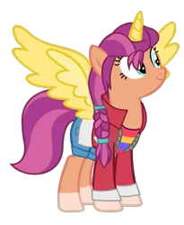 Size: 1089x1325 | Tagged: safe, artist:digigex90, derpibooru import, sunny starscout, alicorn, g5, my little pony: a new generation, clothes, horn, image, png, race swap, simple background, sunnycorn, transparent background, wings