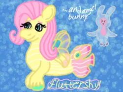 Size: 1600x1200 | Tagged: safe, artist:mintwhistle, derpibooru import, idw, angel bunny, fluttershy, butterfly fish, fish, pony, seapony (g4), g5, my little pony: tell your tale, abstract background, angel bunny is not amused, butterfly wings, colored hooves, duo, duo male and female, female, fin wings, fins, fluttershy day, g4, g4 to g5, generation leap, image, male, mare, medibang paint, my little pony: set your sail, no mouth, png, sea angel, seaponified, seapony fluttershy, set your sail, smiling, species swap, stripes, unamused, unshorn fetlocks, wings