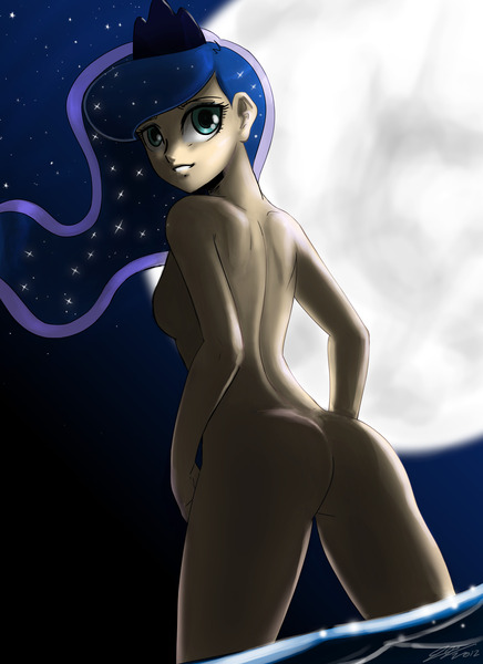 Size: 2291x3150 | Tagged: suggestive, artist:johnjoseco, derpibooru import, princess luna, human, art pack:my little sweetheart, ass, breasts, butt, female, g4, humanized, image, jpeg, looking back, moonbutt, my little sweetheart, nudity, praise the moon, solo, solo female, stupid sexy princess luna