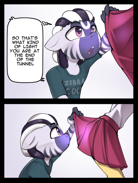 Size: 2150x2844 | Tagged: questionable, artist:felixf, derpibooru import, oc, oc:loona, anthro, zebra, anthro oc, buttplug, comic, image, joke, png, sex toy, zebra oc