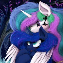 Size: 4000x4000 | Tagged: safe, artist:ser-p, derpibooru import, princess celestia, princess luna, alicorn, pony, absurd resolution, cute, duo, female, g4, hug, image, png, siblings, sisters, winghug, wings