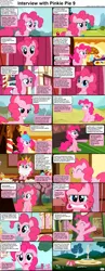 Size: 1282x3304 | Tagged: safe, derpibooru import, edit, edited screencap, screencap, pinkie pie, earth pony, pony, comic:celestia's servant interview, baby cakes, feeling pinkie keen, friendship is magic, mmmystery on the friendship express, season 1, season 2, swarm of the century, the last roundup, bedroom eyes, cake on face, caption, comic, crown, cs captions, descriptive noise, female, floppy ears, food, fountain, g4, gritted teeth, happy, helmet, image, image macro, interview, jewelry, mare, pinkie being pinkie, png, ponyville, regalia, screencap comic, smelling, sniffing, solo, sugarcube corner, teeth, text, town hall